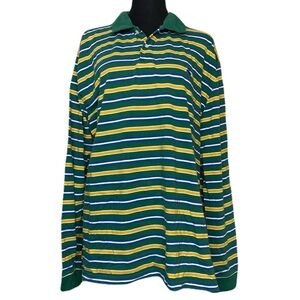 Brooks Brothers 346  Rugby Shirt Men's XXL Green Yellow Striped Long Sleeve